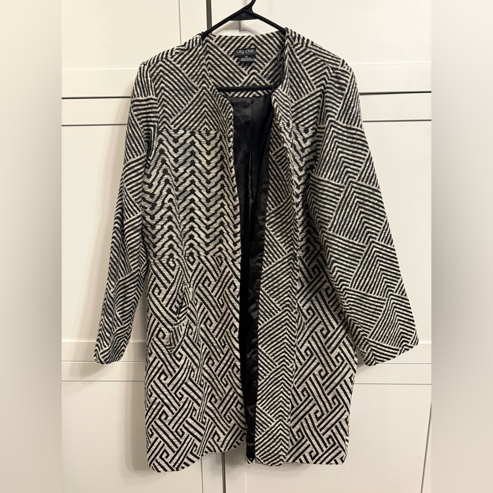 City Chic Jacquard Longline Blazer Jacket Size M (Fits 14–18)